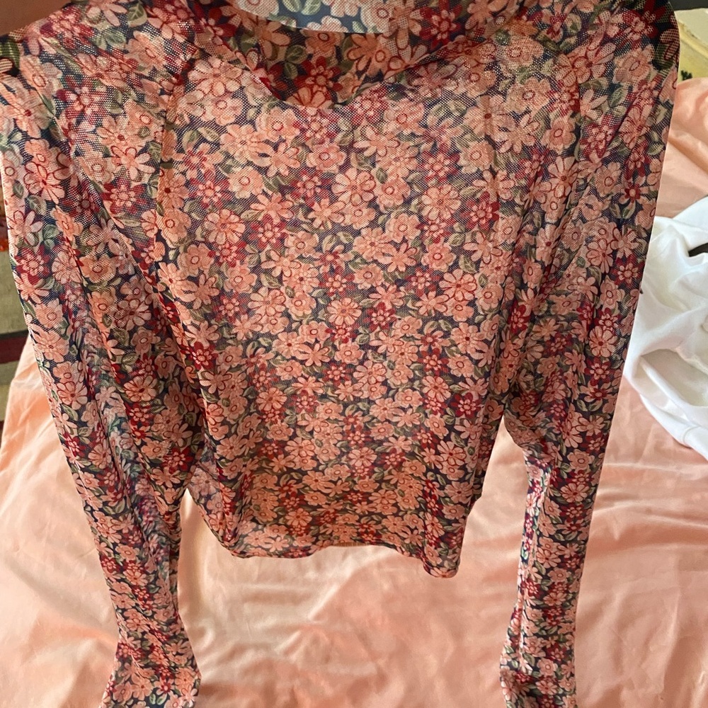 Small Floral Mesh Long Sleeve Women's Top